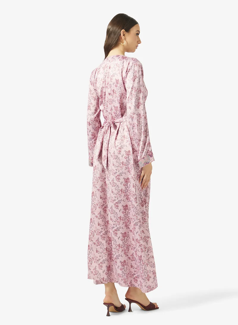 ARABIAN CLOSET Embellished Belted Jalabiya