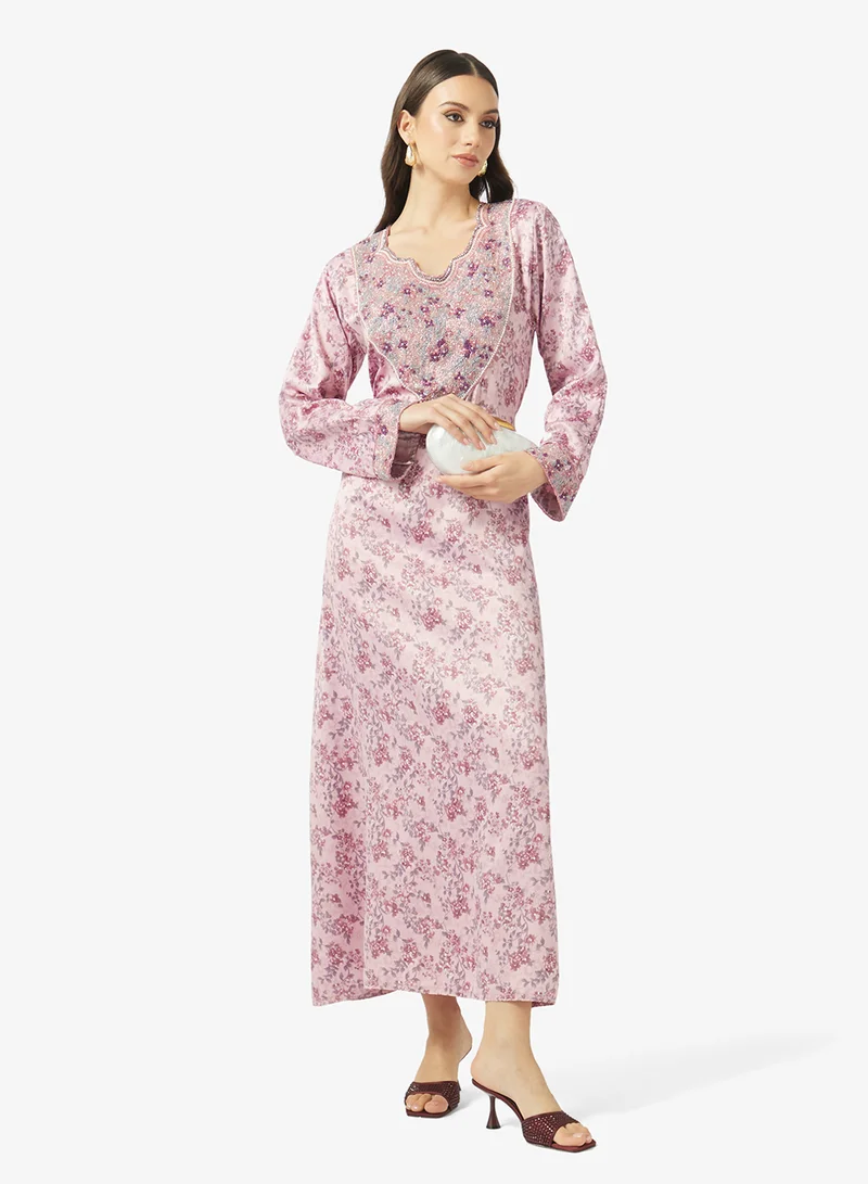 ARABIAN CLOSET Embellished Belted Jalabiya
