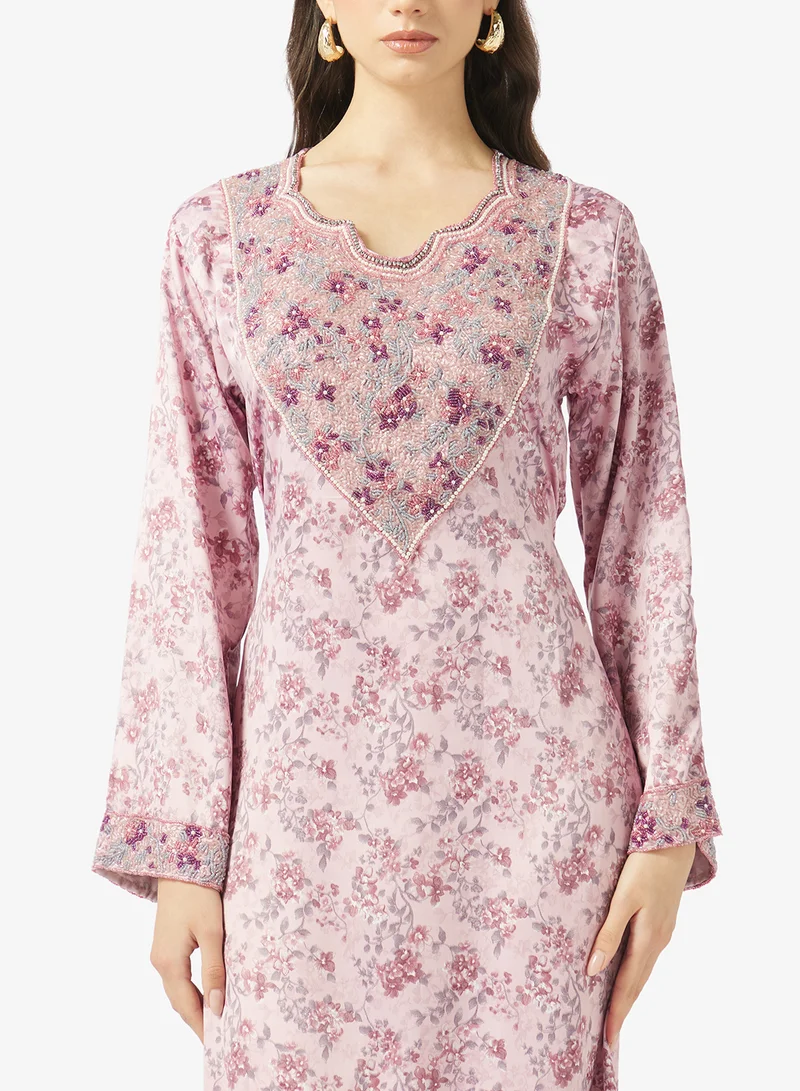 ARABIAN CLOSET Embellished Belted Jalabiya