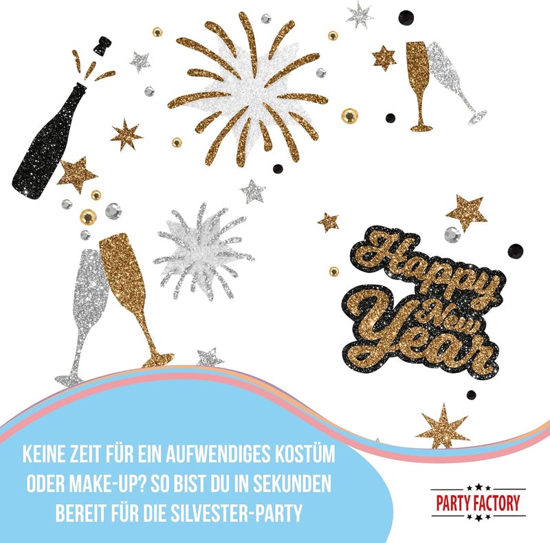 Party Factory Set product combo compatible Happy New Year Face Tattoo, Temporary Glitter Face Tattoo for Children and Adults for New Year's Eve, Theme Party Popular practical build - Image 3