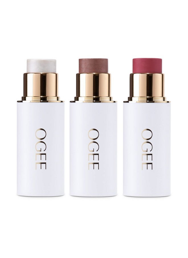 OGEE Ogee Face Stick Crystal Collection Trio - Contour Stick Makeup Collection - Certified Organic Contour Palette - Includes Bronzer Stick, Blush Stick & Highlighter Stick  - Image 1