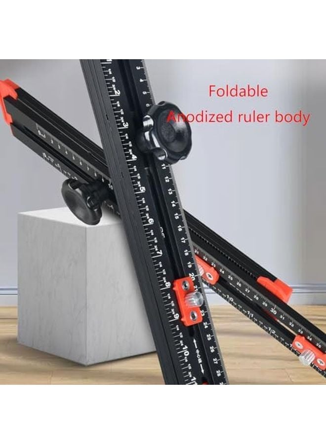 2 In 1 Drilling Positioning Ruler 60cm T Square Woodworking Tool Black - Image 5