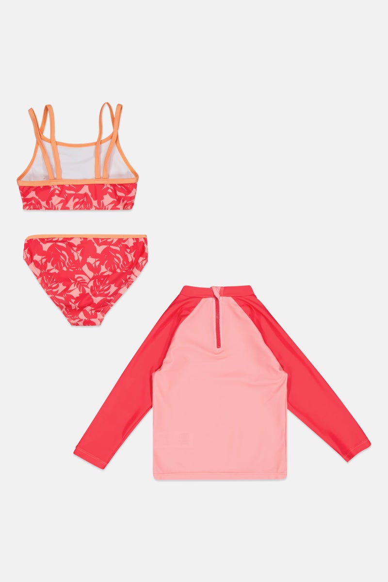 L&J Swim Club Toddlers Girl 3 Pieces Floral Print Swim Top And Bottom Set With Rash Guard, Multicolor - Image 2