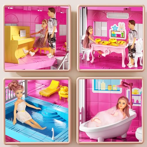 KIZONLY Pink Girl House Playset for Kids 3 4 5 6 7 8 Years Old Villa Girl Toys with 4 Storeys 10Room and 2 Dolls Furniture Accessories Pretend Play Indoor Toddler Toys Birthday Gifts for 35 68 - Image 5