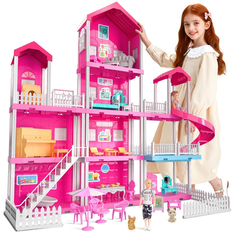 KIZONLY Pink Girl House Playset for Kids 3 4 5 6 7 8 Years Old Villa Girl Toys with 4 Storeys 10Room and 2 Dolls Furniture Accessories Pretend Play Indoor Toddler Toys Birthday Gifts for 35 68 - Image 3
