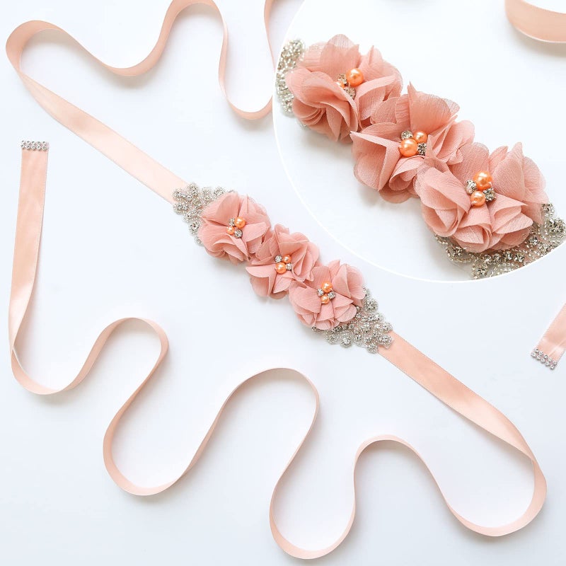 DonLeeving 30 PCS Rhinestone Pearl Apricot Color Chiffon Flower Sewing Fabric Appliques for Clothing, Headbands Flower, Crafts, Party Decoration, Sewing Applique - Image 5