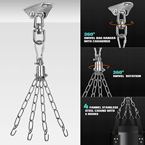 Odoland Punching Bag Set for Adults, 4FT PU Heavy Boxing Bag with 12OZ Boxing Gloves, Hand Wraps, Hanging Chains for MMA Karate Kickboxing Martial Art Home Gym Trainging - Unfilled - Image 5
