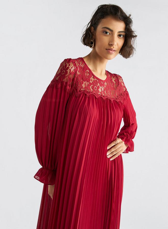 Splash FAV Pleated Lace Yoke Dress - Image 2