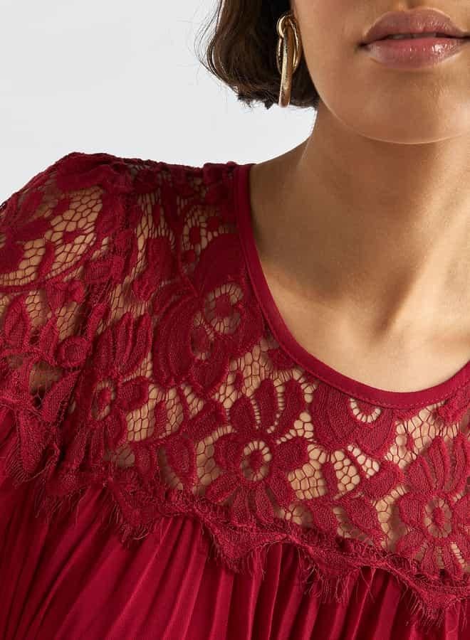 Splash FAV Pleated Lace Yoke Dress - Image 4