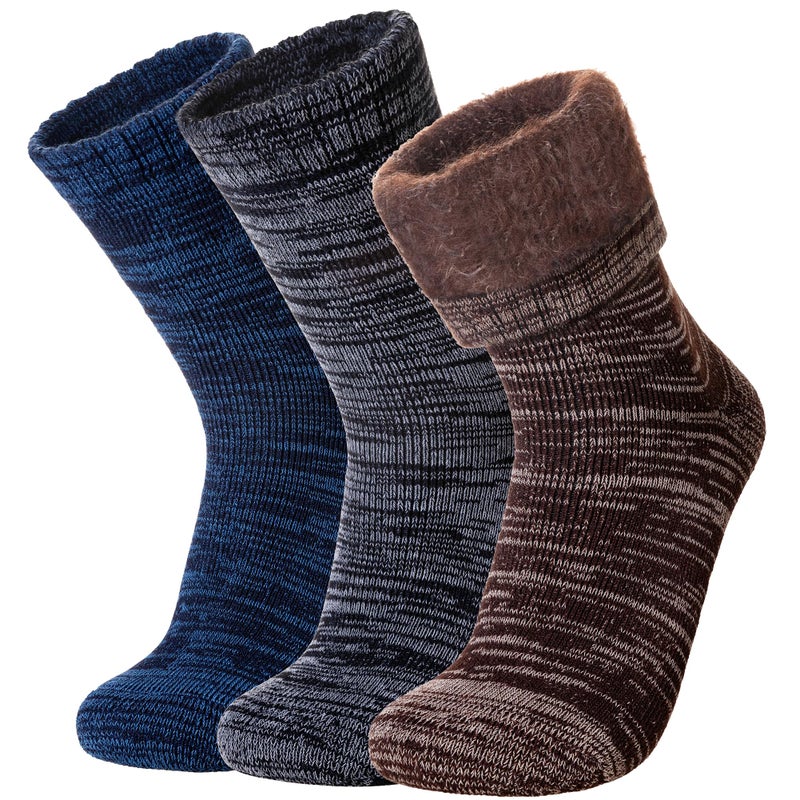 SeeyAN Winter Thermal Socks For Women & Men Warm Extra Thick Boot Insulated Heated Ski Crew Socks For Cold Weather 3 Pairs (Black+Brown+Blue, Medium) - Image 1
