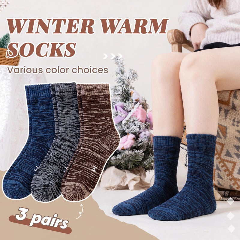 SeeyAN Winter Thermal Socks For Women & Men Warm Extra Thick Boot Insulated Heated Ski Crew Socks For Cold Weather 3 Pairs (Black+Brown+Blue, Medium) - Image 2
