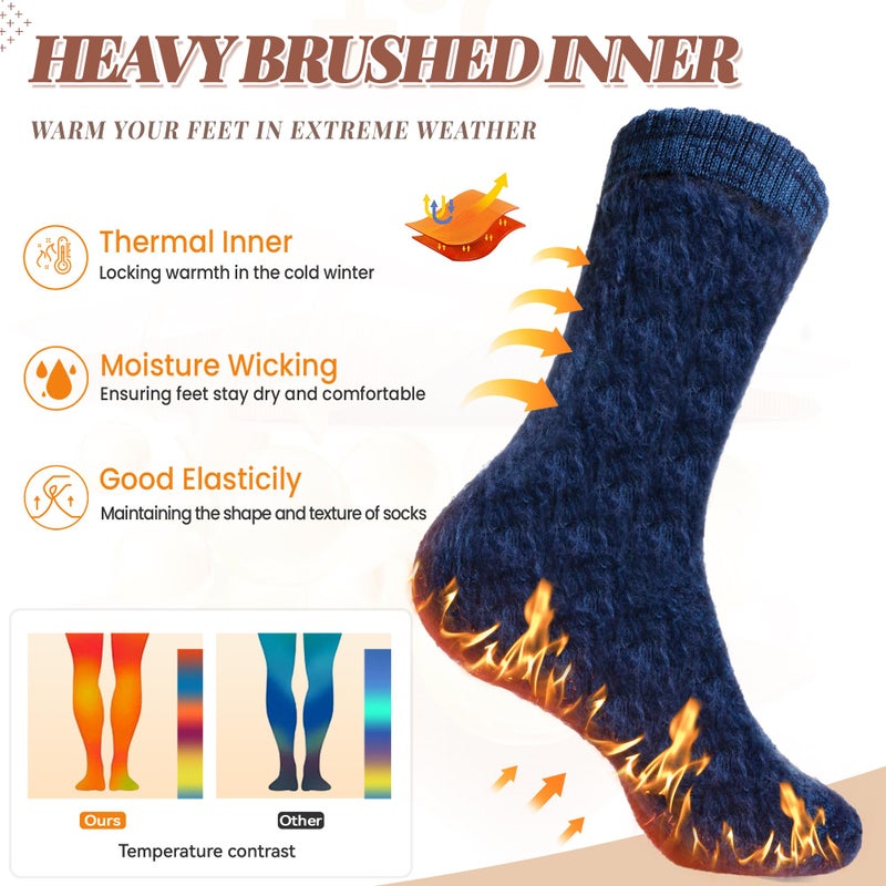 SeeyAN Winter Thermal Socks For Women & Men Warm Extra Thick Boot Insulated Heated Ski Crew Socks For Cold Weather 3 Pairs (Black+Brown+Blue, Medium) - Image 4