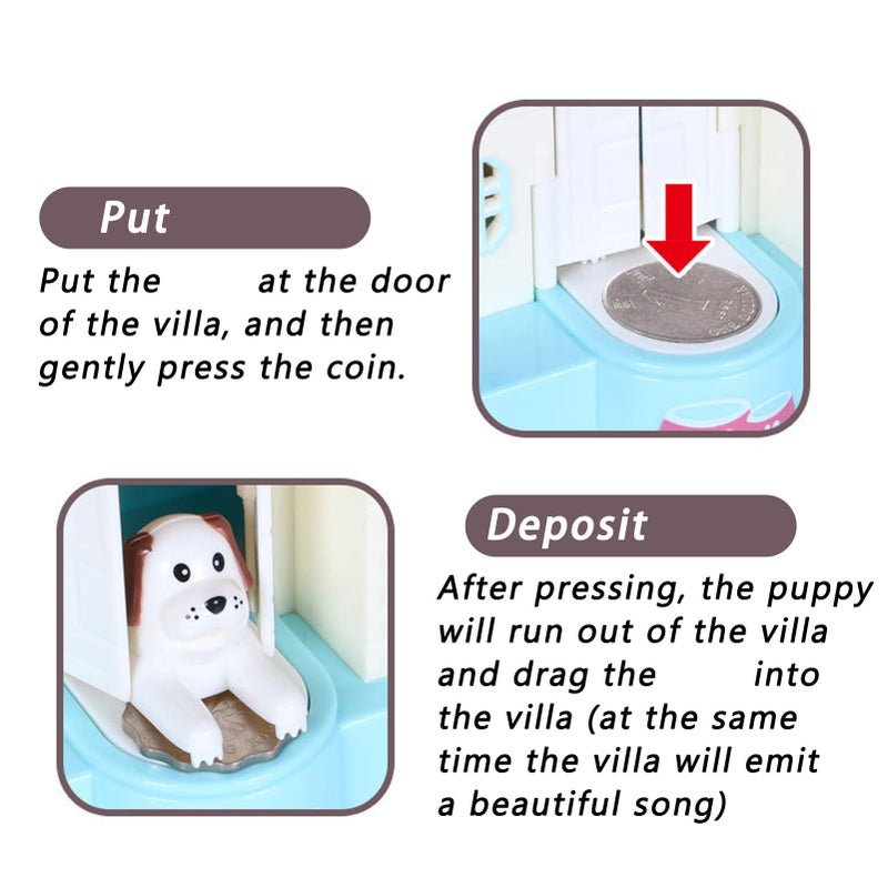 Blue Lucky Dog Puppy Villa Piggy Bank Automatic Swallowing Money Box With Light And Music Toy For Kids - Image 5
