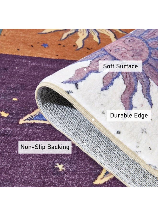 Ouyattle Boho Sun and Moon Washable Rug Ultra Thin, Vintage Mystical Celestial Checkerboard 4x6 Area Rug for Living Room Entryway Kitchen Dorm, Hippie Retro Aesthetic Cute Trendy Indie Bedroom Accent Carpet - Image 3