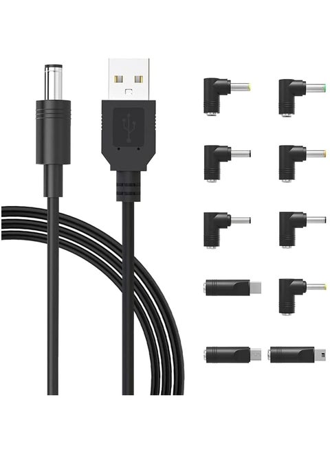 5 فولت USB إلى تيار مستمر 5 فولت سلك الطاقة 5.5 2.1 مللي متر موصل قابس طرف جاك كابل شحن مع 10 نصائح موصل