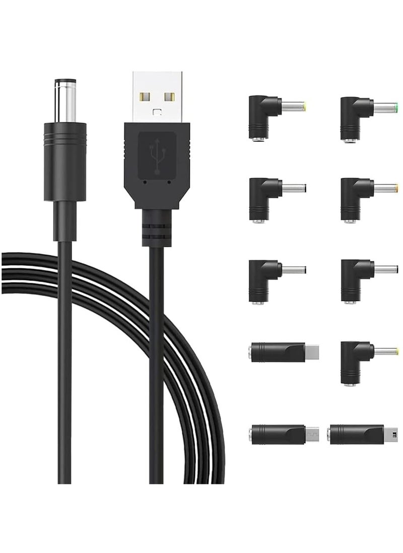 إيروريكس - 5 فولت USB إلى تيار مستمر 5 فولت سلك الطاقة 5.5 2.1 مللي متر موصل قابس طرف جاك كابل شحن مع 10 نصائح موصل - Image 1