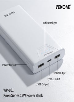 WEKOME Wekome WP-101 Power Bank 10000MAH: High-Speed Charging, 50% Charge in 30 Minutes* - Type-C, Micro and USB Inputs. Compatible with Apple, Samsung & More. white  - Image 2