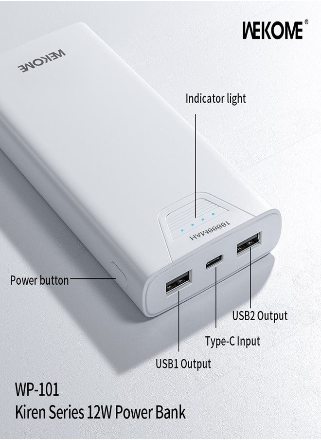 WEKOME - Wekome WP-101 Power Bank 10000MAH: High-Speed Charging, 50% Charge in 30 Minutes* - Type-C, Micro and USB Inputs. Compatible with Apple, Samsung & More. white - Image 1