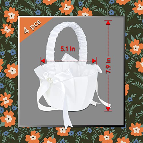 Nufiwra White Flower Girl Baskets for Weddings, Ivory Flower Girl Basket, Wedding Banquet Party Supplies, 8 x 5 x 3.5 Inches (4 Pcs) - Image 2