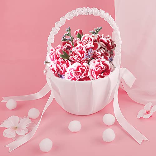 Nufiwra White Flower Girl Baskets for Weddings, Ivory Flower Girl Basket, Wedding Banquet Party Supplies, 8 x 5 x 3.5 Inches (4 Pcs) - Image 3