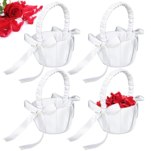 Nufiwra White Flower Girl Baskets for Weddings, Ivory Flower Girl Basket, Wedding Banquet Party Supplies, 8 x 5 x 3.5 Inches (4 Pcs) - Image 1