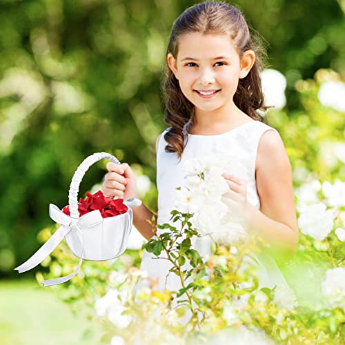 Nufiwra White Flower Girl Baskets for Weddings, Ivory Flower Girl Basket, Wedding Banquet Party Supplies, 8 x 5 x 3.5 Inches (4 Pcs) - Image 4