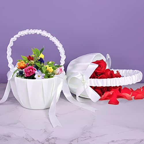 Nufiwra White Flower Girl Baskets for Weddings, Ivory Flower Girl Basket, Wedding Banquet Party Supplies, 8 x 5 x 3.5 Inches (4 Pcs) - Image 5
