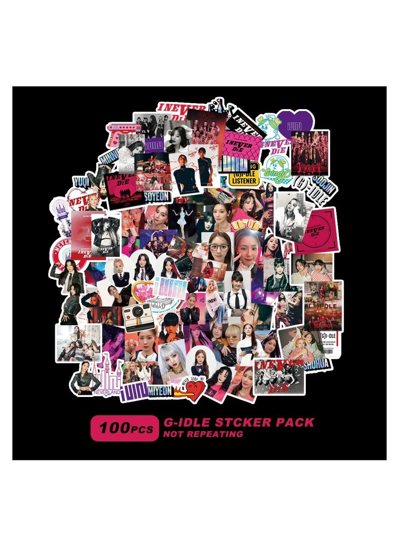 Color Fans - 100 Pcs G-IDLE I Never Die Waterproof Stickers Laptop Skateboard Luggage Computer Water Bottle Cool Graffiti Sticker Packs for Kids Teens Girls Adults - Image 1
