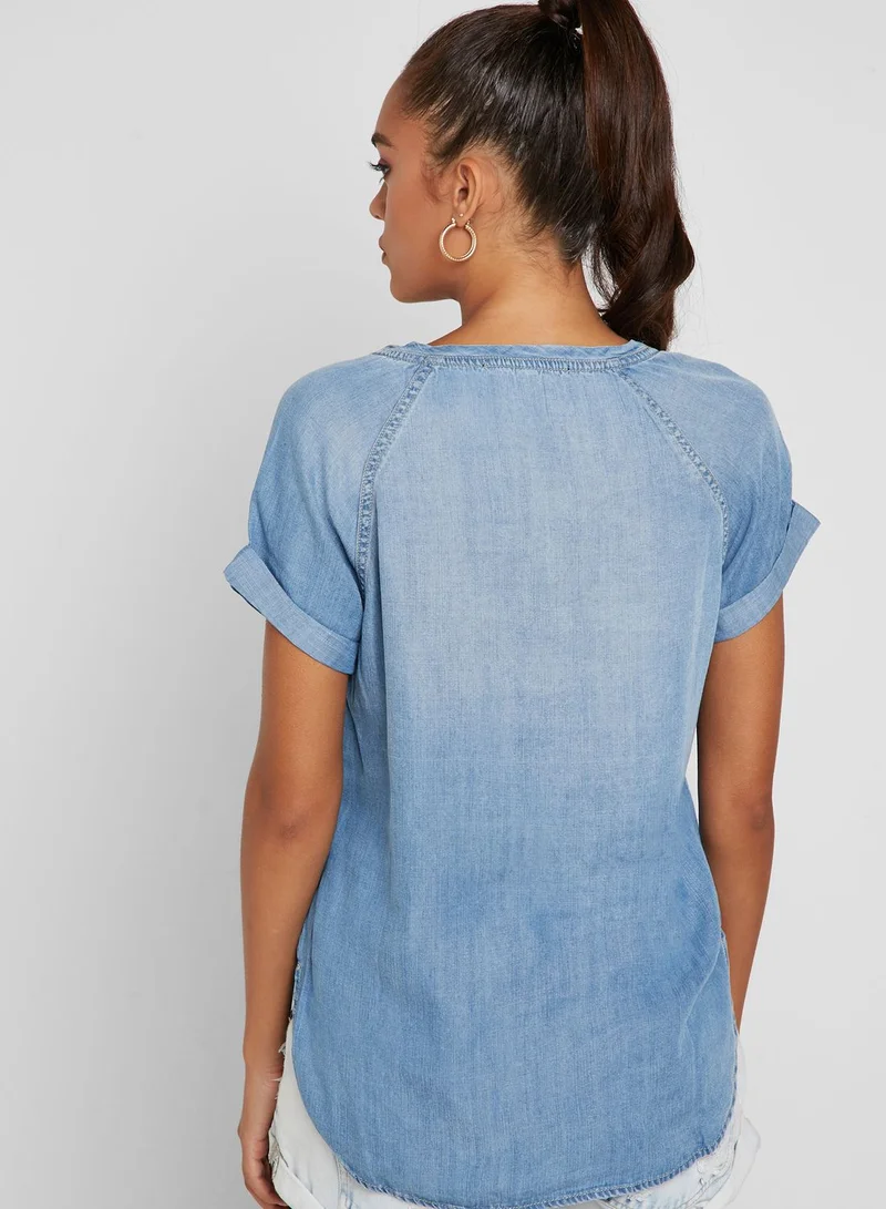 FOREVER 21 Roll Sleeve Denim Top