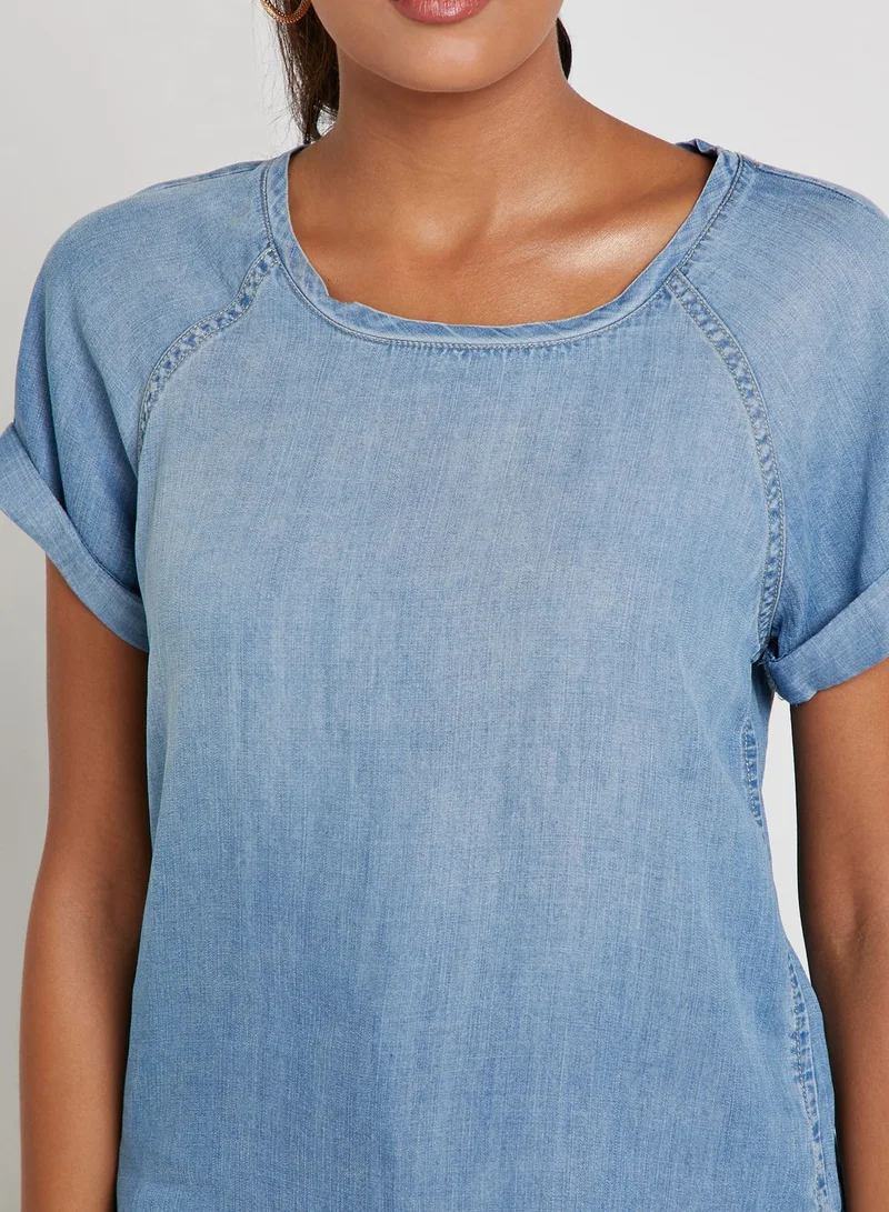 FOREVER 21 Roll Sleeve Denim Top