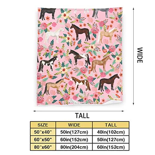 exroozy Horse Blanket Gifts for Girls Women Western Horses Flowers Fleece Flannel Throw Blankets Soft Lightweight Horse Plush Stuff Pink Throws for Kids Adults Bed Sofa Decor 50"x40" - Image 4