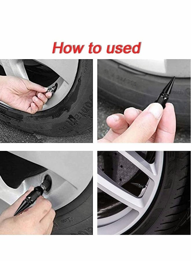 Car Wheel Tire Valve Caps, 4 Pack Spiked Aluminum Valve Stem Caps, Attractive Dustproof Car Accessories, Universal for Most Vehicles (Black) - Image 4