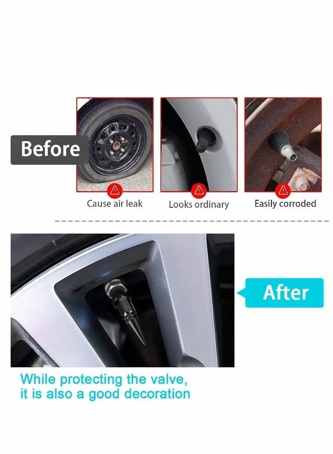 Car Wheel Tire Valve Caps, 4 Pack Spiked Aluminum Valve Stem Caps, Attractive Dustproof Car Accessories, Universal for Most Vehicles (Black) - Image 2