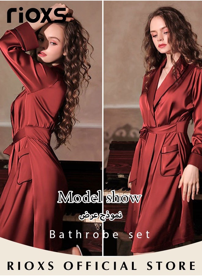 RIOXS Women's Silky Satin Long Robe with Adjustable Tie and 2 Pockets, Skin-friendly Lightweight Kimono Bathrobe, Stylish Comfortable Nightgown, Perfect for Wedding Day, Pajamas Party, Daily Life Wear and Spa  - Image 5