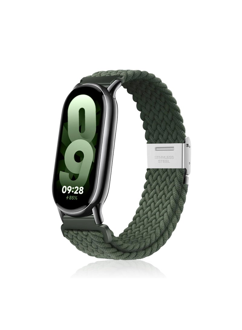كاست ويف Braided Nylon Strap Compatible with Xiaomi Smart Band 8, Breathable Stretchable Elastic Sport Fashion Strap Replacement Band for Women Men Children, Green - Image 1
