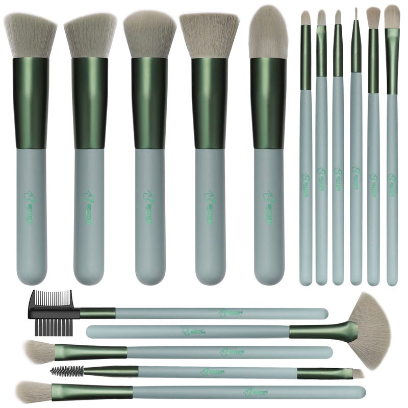 BESTOPE PRO 16 Pcs Makeup Brush Set Makeup Brushes for Eyes and Face Blending Brush for Foundation Premium Synthetic Powder Concealers Makeup Brushes Eye Shadows Brushes Eyeliner Brushes Green