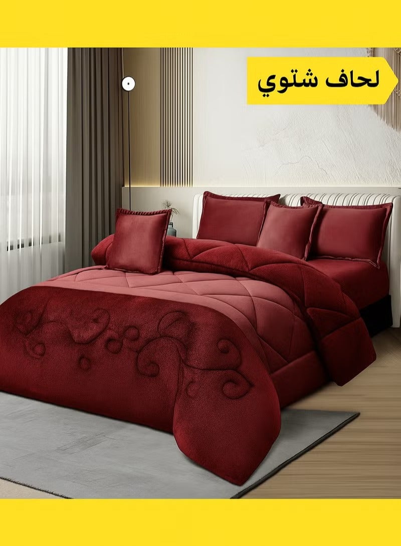 مينج لي مفرش شتوي نفرين نظام وجهين وجه مخمل وجه فرو - يناسب سرير مقاس 200x200 سم - Image 1