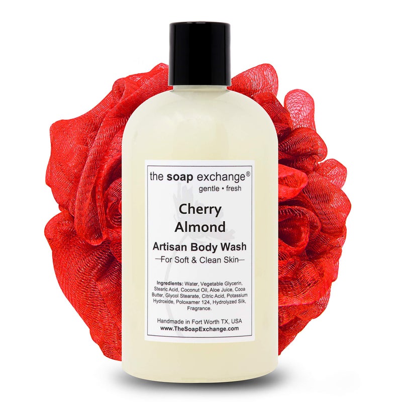 The Soap Exchange Body Wash  Cherry Almond Scent  Hand Crafted 12 fl oz  354 ml Natural Artisan Liquid Soap for Hand Face  Body Shower Gel Cleanse Moisturize  Protect Made in the USA