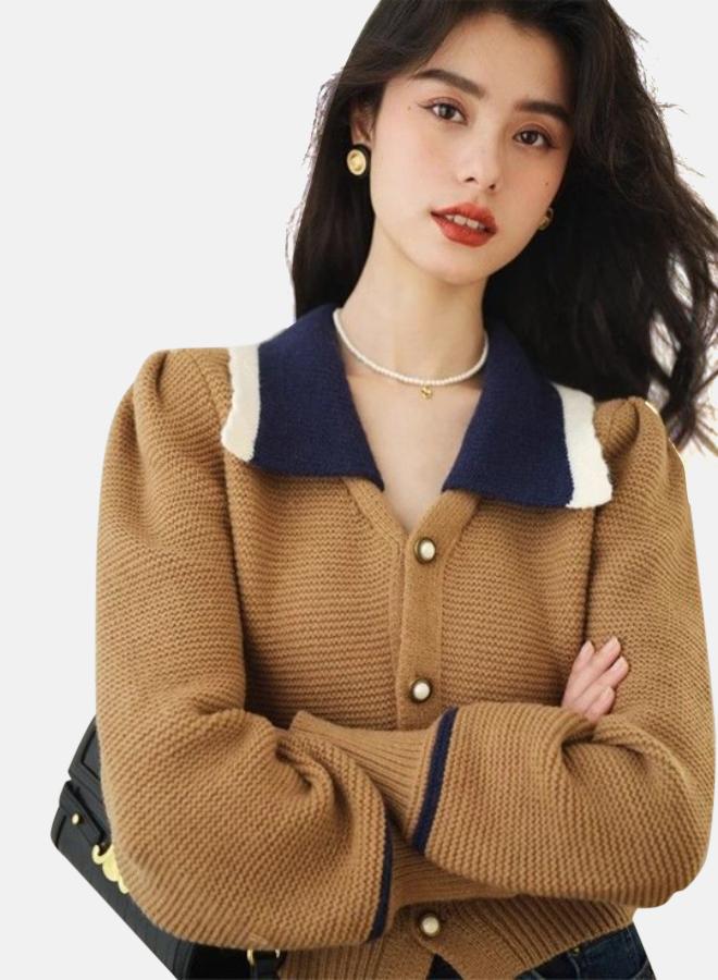 يونيكي كنزات كاجوال بأكمام طويلة من الحرير بلون بيج - Image 1