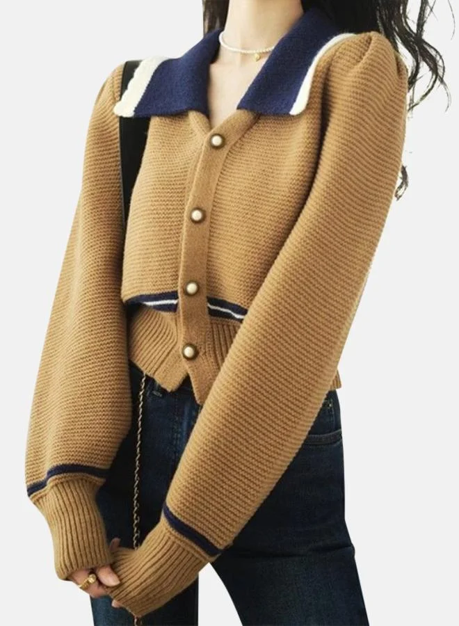 YUNIQEE Beige Silk Long Sleeves Casual Sweaters