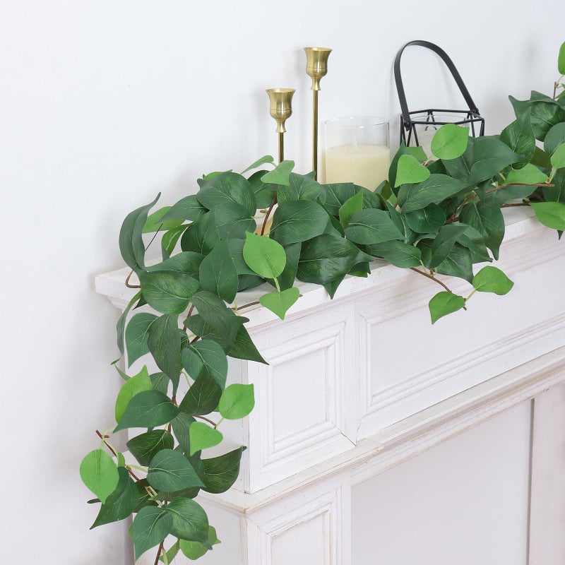 Dremisland 2 Strands Artificial Scindaps Vines Garland 6.7ft Fake Vines Ivy Garland Silk Green Leaves Faux Hanging Plants Greenery Decoration for Bedroom Wall Patio Party Wedding Decor (Ivy, 2PCS) - Image 2