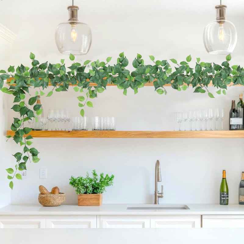 Dremisland 2 Strands Artificial Scindaps Vines Garland 6.7ft Fake Vines Ivy Garland Silk Green Leaves Faux Hanging Plants Greenery Decoration for Bedroom Wall Patio Party Wedding Decor (Ivy, 2PCS) - Image 5
