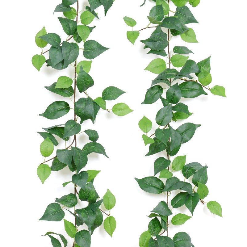 Dremisland 2 Strands Artificial Scindaps Vines Garland 6.7ft Fake Vines Ivy Garland Silk Green Leaves Faux Hanging Plants Greenery Decoration for Bedroom Wall Patio Party Wedding Decor (Ivy, 2PCS) - Image 1