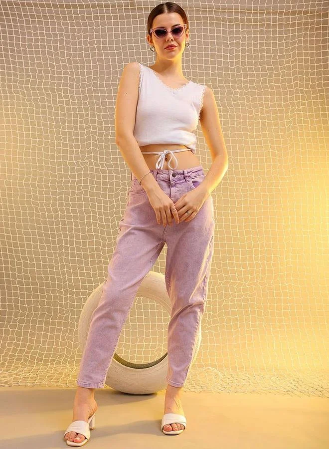 Freehand  Freehand Women Purple Mid Rise Mom Fit Jeans for Women | Best Price UAE