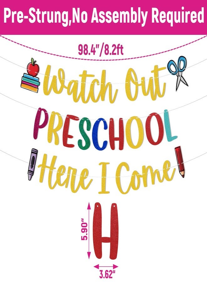Ramciyo Watch Out Preschool Here I Come Banner -First Day of Preschool Classroom Decorations, First Day of School Banner, Welcome to Preschool Party Decorations - Image 5