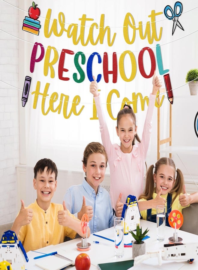 Ramciyo Watch Out Preschool Here I Come Banner -First Day of Preschool Classroom Decorations, First Day of School Banner, Welcome to Preschool Party Decorations - Image 2