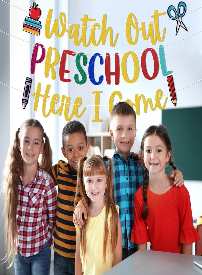 Ramciyo Watch Out Preschool Here I Come Banner -First Day of Preschool Classroom Decorations, First Day of School Banner, Welcome to Preschool Party Decorations - Image 3