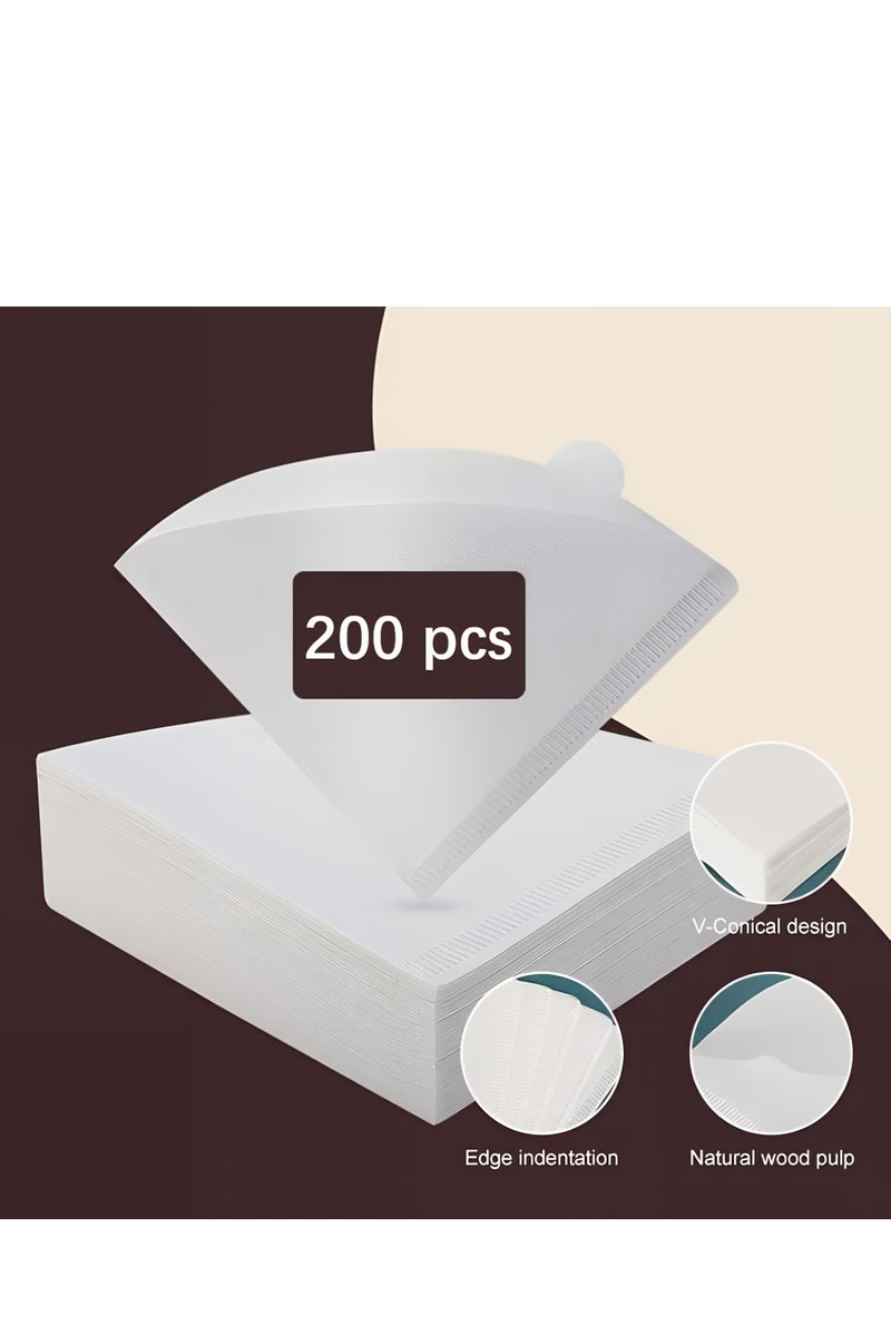 200pcs 3-in-1 V60 Coffee Filter Paper – Multi-Purpose Natural Cone Filters for Pour Over, Glass & Jewelry Cleaning – Unbleached, Bleach-Free, Eco-Friendly - Image 1