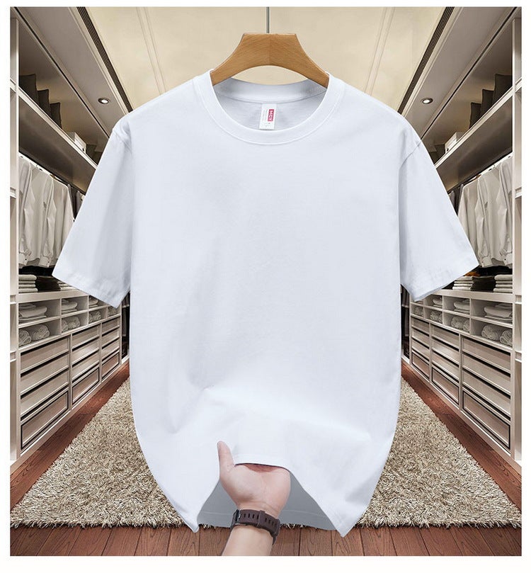 Heavy cotton T-shirt logo summer short sleeve overalls solid color round neck large size shirt jacket wholesale generation White
