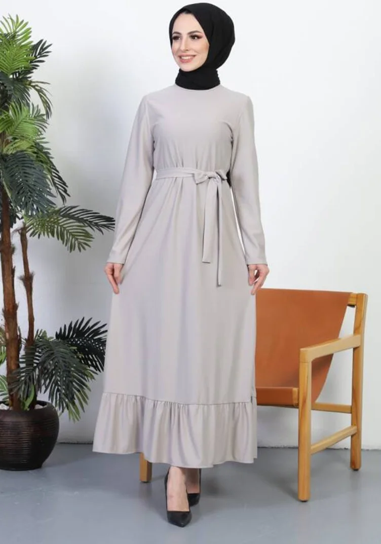 Sefa Merve Belted Dress 0582-06 Beige
